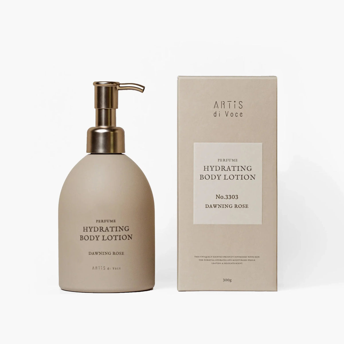 ARTiS di Voce Hydrating Body Lotion No. 3303 Dawning Rose, a 300g pump bottle beside its box