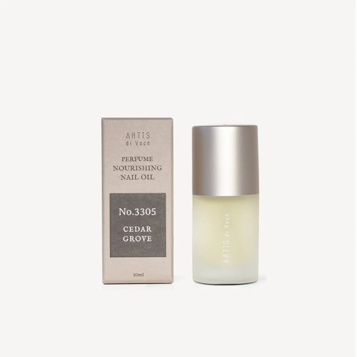 ARTiS di Voce Perfume Nourishing Nail Oil No. 3305 Cedar Grove, a 10ml frosted bottle beside its box