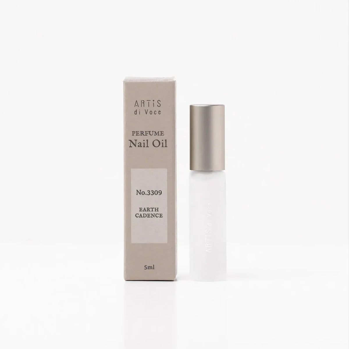 ARTiS di Voce Perfume Nail Oil No. 3309 Earth Cadence, a 5ml frosted rollerball beside its box
